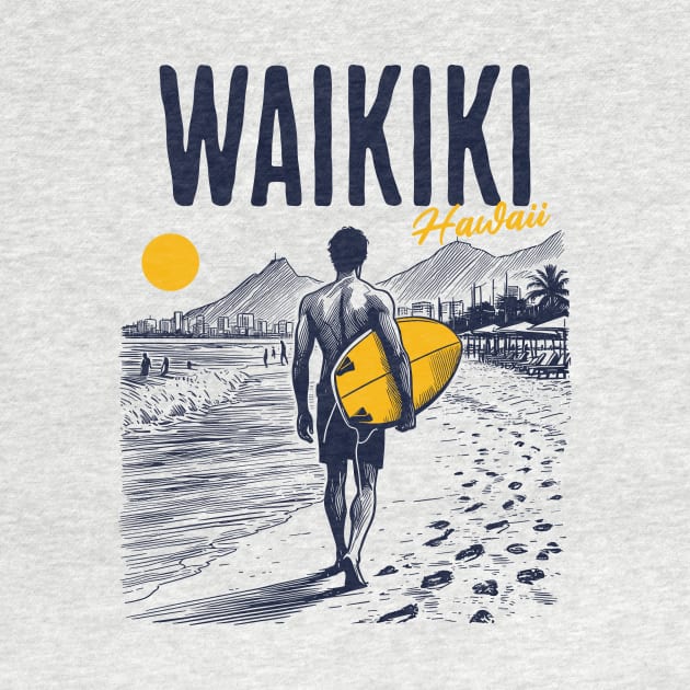 Vintage Surfing Sketch // Waikiki Beach Hawaii // Retro Surfer Drawing by Now Boarding